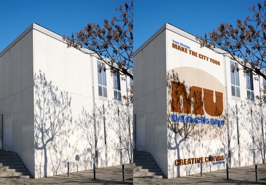 带有树影的墙面景观模型