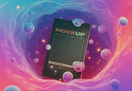 垂直页面海报内彩色黏液模型 