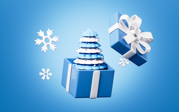 卡通圣诞树和礼物3D渲染