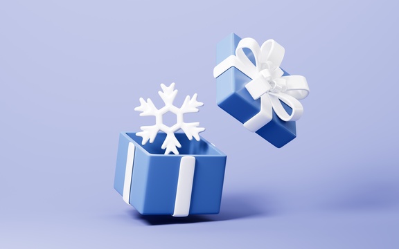 卡通礼物和雪花3D渲染