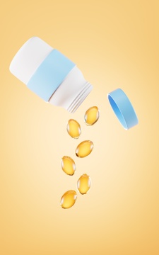 金色鱼油药物模型3D渲染