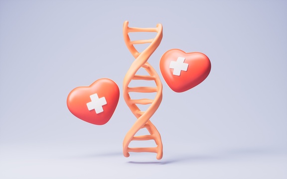 生物DNA与卡通医药医疗爱心3D渲染