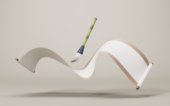 中国风古风卷轴3D渲染