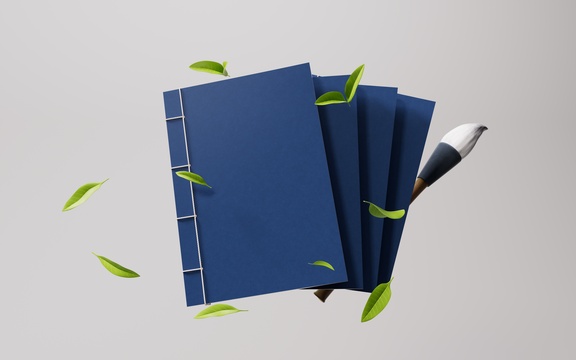 中国风茶叶与书本三维渲染