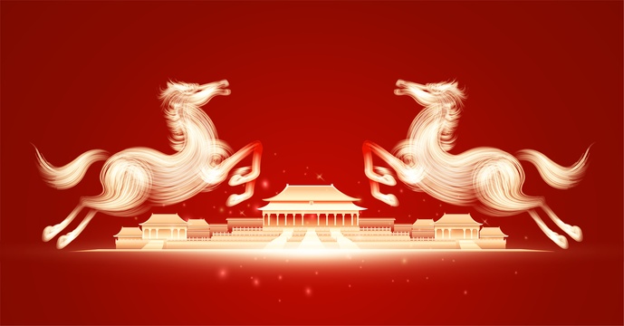 国风马年2026春节庆典红色海报创意艺术