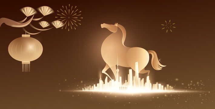 国风马年2026春节上海城市庆典海报设计