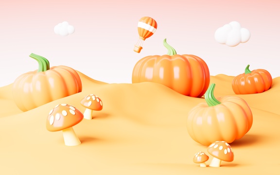 卡通户外秋天丰收背景3D渲染