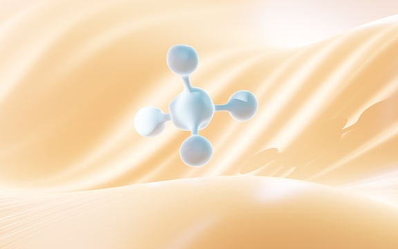 蓝色分子和黄色的曲线背景3D渲染