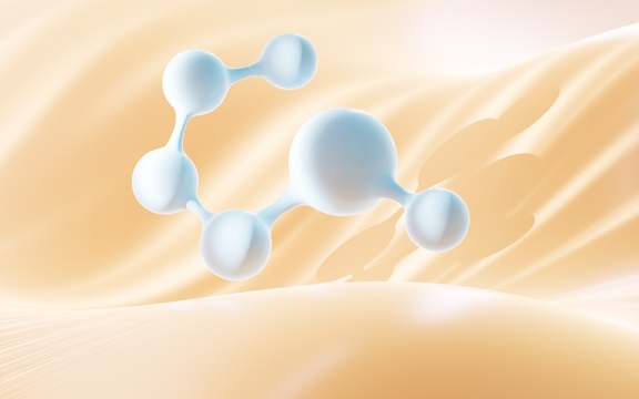 蓝色分子和黄色的曲线背景3D渲染