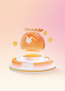 3D玻璃质感钱袋金融插画