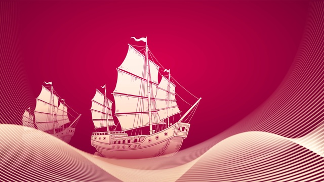 线条海上帆船插画