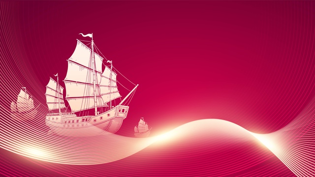 线条海上帆船插画