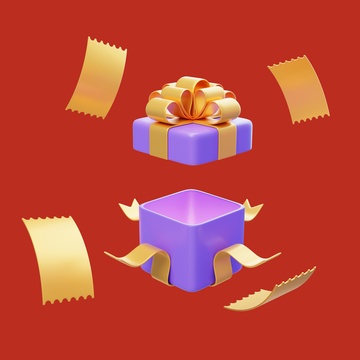 活动优惠券生日祝福礼物盒3D