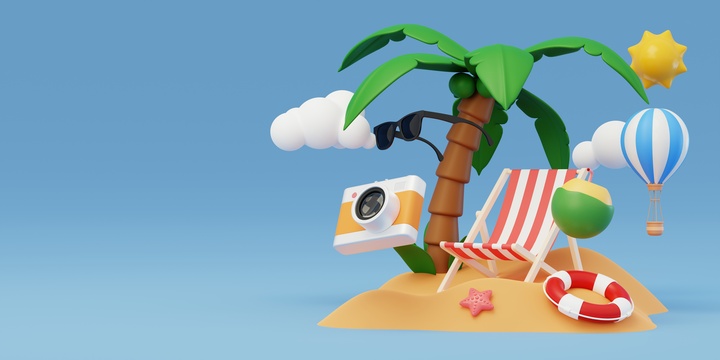 旅行度假沙滩滨海放松悠闲3D