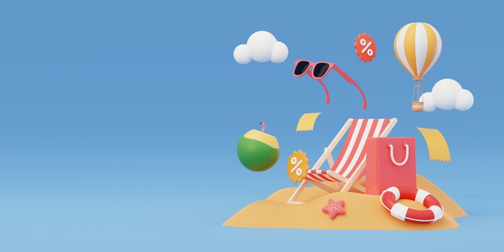 旅行度假沙滩滨海放松悠闲3D