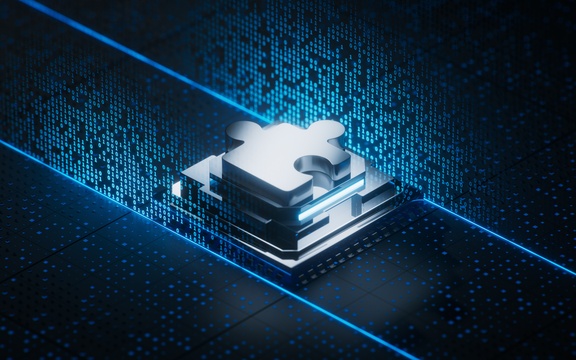 电子芯片与拼图三维渲染