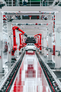 阿拉夫汽车在工厂的传送带上行驶