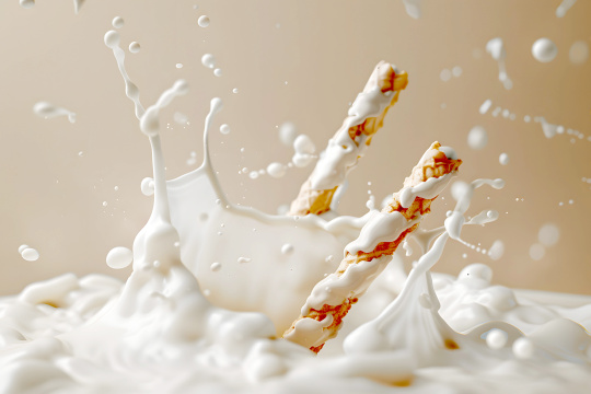 araffe用吸管将牛奶溅入一杯牛奶中