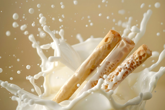 白色背景下的牛奶飞溅中的阿拉菲棒