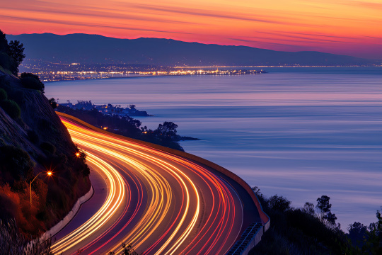 高速公路的阿拉夫视图长时间曝光的光迹