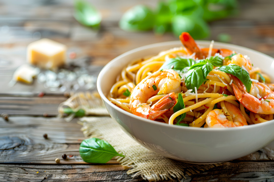 有一碗虾仁和欧芹意大利面