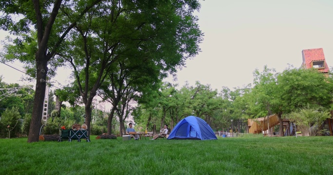 两个孩子在草地上手拉手开心奔跑回头看