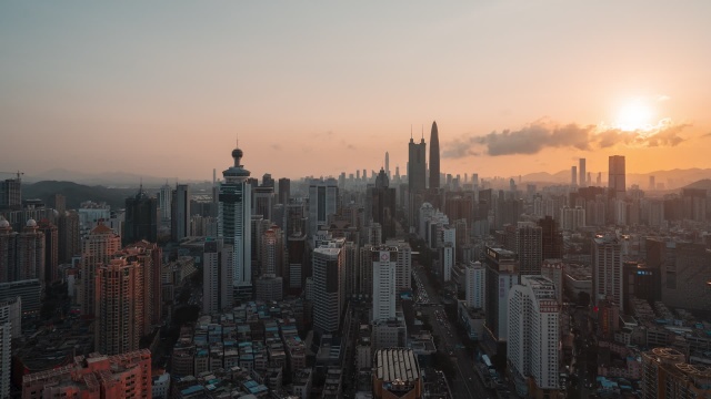 延时视频  广东省深圳罗湖中心区cbd建筑群大景日转夜