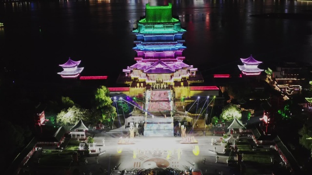 航拍视频江西南昌滕王阁夜景