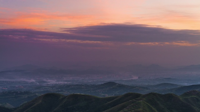龙头山日落灯起 延时视频