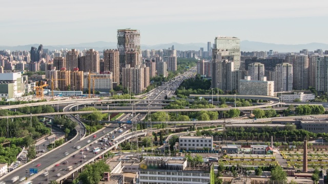 北京城市交通四惠立交桥车流 延时